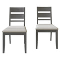 Lot de 2 chaises de salle à manger en bois massif pieds fuselés tissu de lin mousse haute densité dossier à barreaux horizontaux gris marron blanc noir chêne