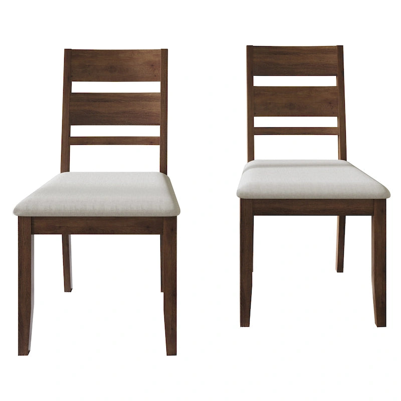 Lot de 2 chaises de salle à manger en bois massif pieds fuselés tissu de lin mousse haute densité dossier à barreaux horizontaux gris marron blanc noir chêne