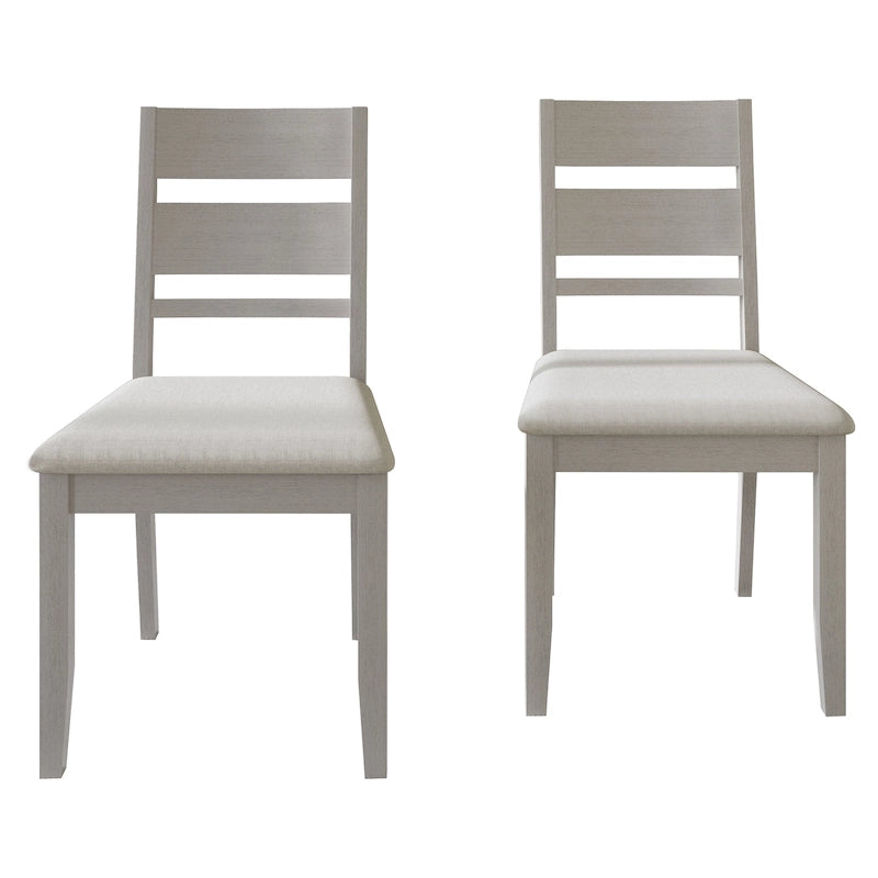 Lot de 2 chaises de salle à manger en bois massif pieds fuselés tissu de lin mousse haute densité dossier à barreaux horizontaux gris marron blanc noir chêne