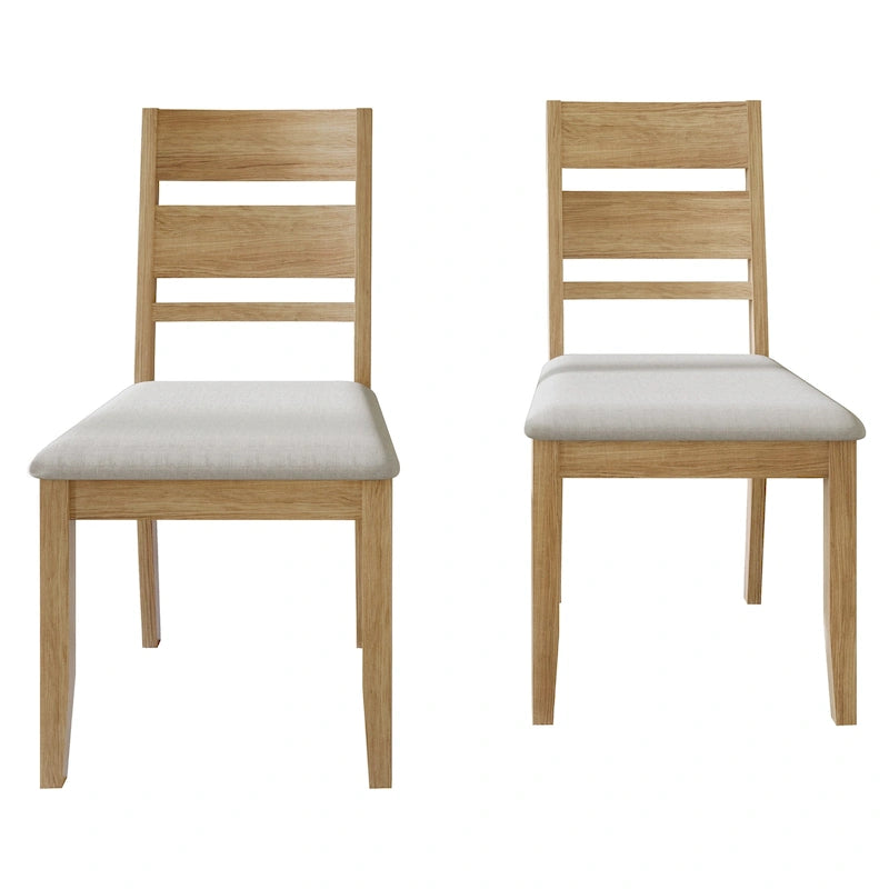 Lot de 2 chaises de salle à manger en bois massif pieds fuselés tissu de lin mousse haute densité dossier à barreaux horizontaux gris marron blanc noir chêne