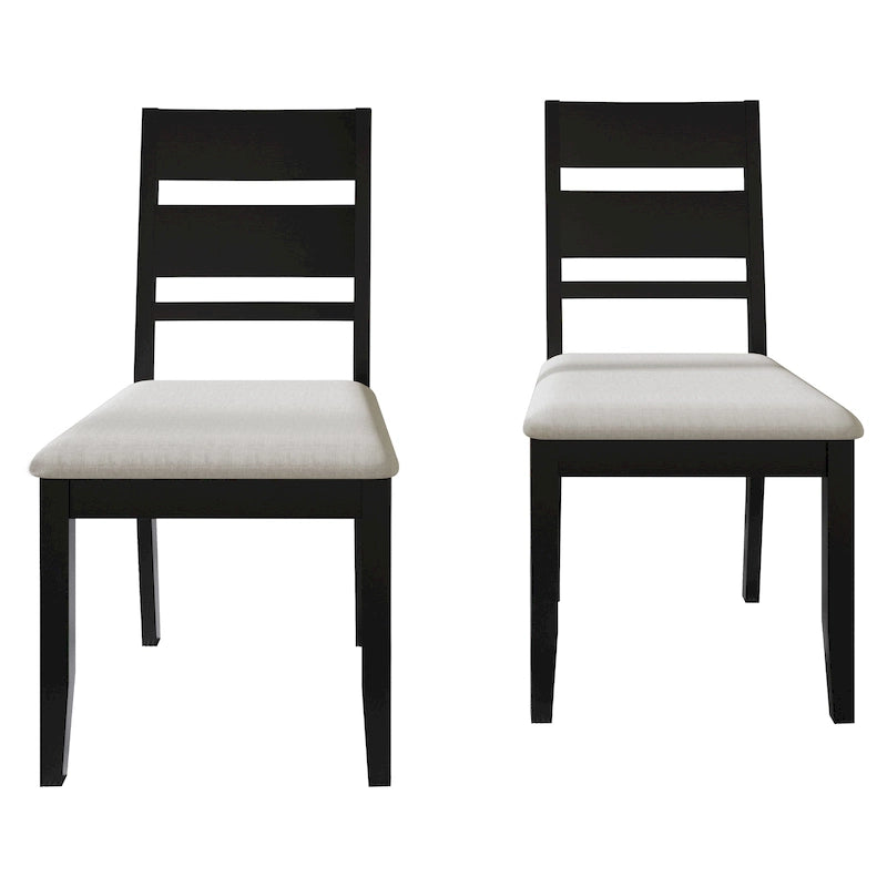 Lot de 2 chaises de salle à manger en bois massif pieds fuselés tissu de lin mousse haute densité dossier à barreaux horizontaux gris marron blanc noir chêne