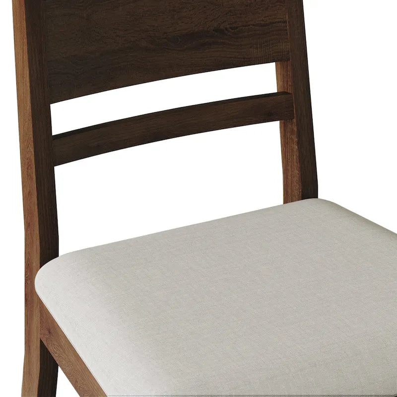 Lot de 2 chaises de salle à manger en bois massif pieds fuselés tissu de lin mousse haute densité dossier à barreaux horizontaux gris marron blanc noir chêne