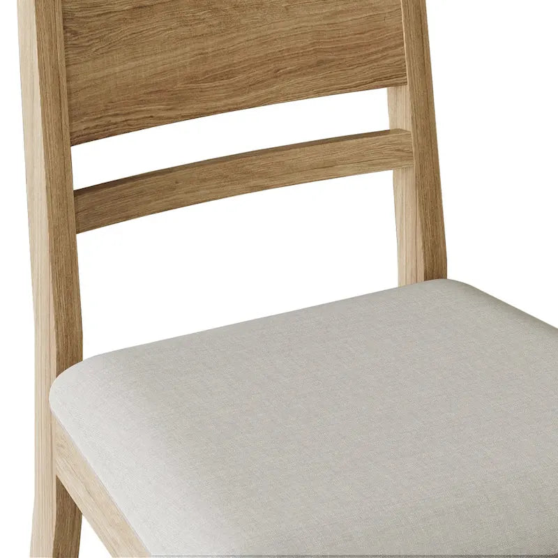 Lot de 2 chaises de salle à manger en bois massif pieds fuselés tissu de lin mousse haute densité dossier à barreaux horizontaux gris marron blanc noir chêne