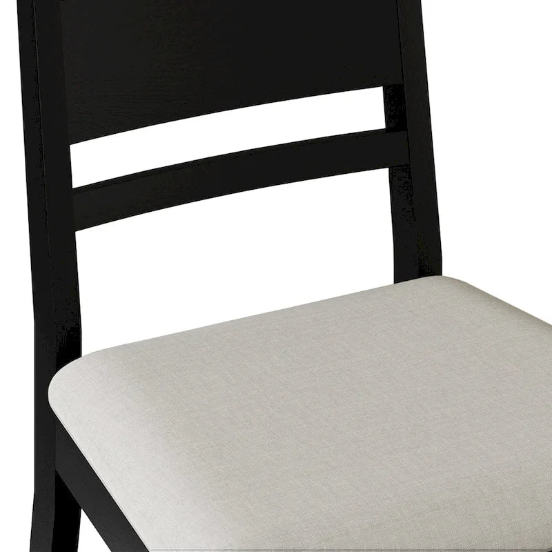 Lot de 2 chaises de salle à manger en bois massif pieds fuselés tissu de lin mousse haute densité dossier à barreaux horizontaux gris marron blanc noir chêne