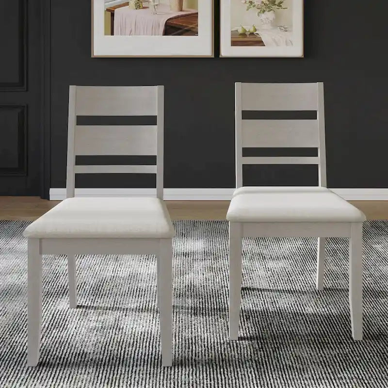 Lot de 2 chaises de salle à manger en bois massif pieds fuselés tissu de lin mousse haute densité dossier à barreaux horizontaux gris marron blanc noir chêne