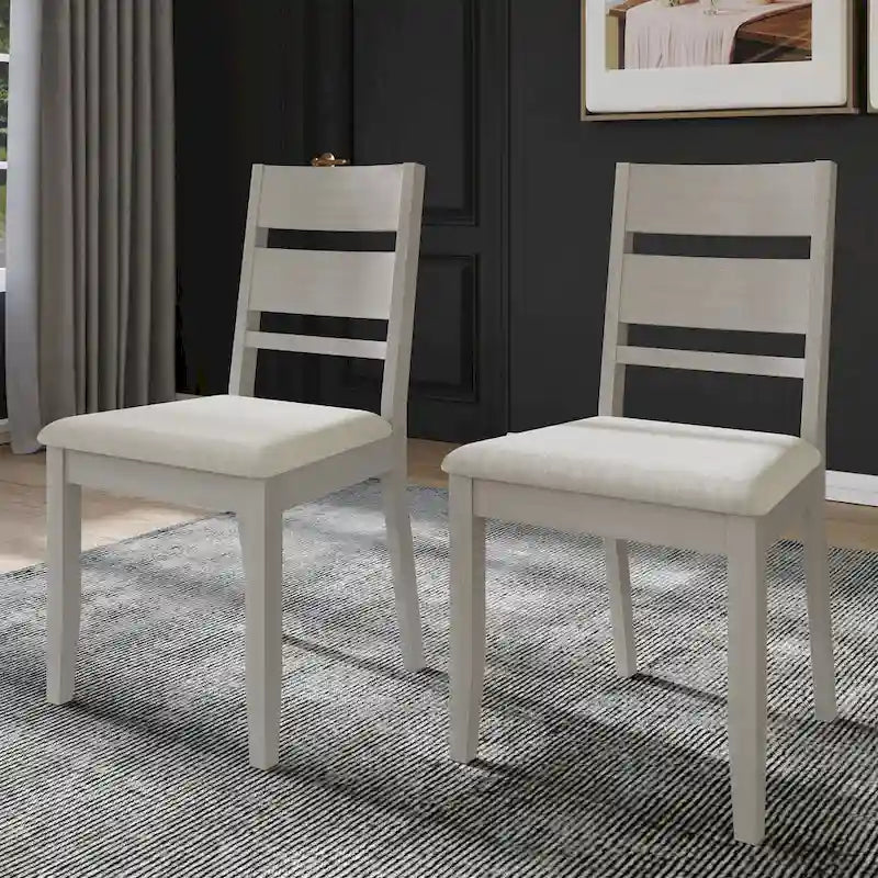 Lot de 2 chaises de salle à manger en bois massif pieds fuselés tissu de lin mousse haute densité dossier à barreaux horizontaux gris marron blanc noir chêne