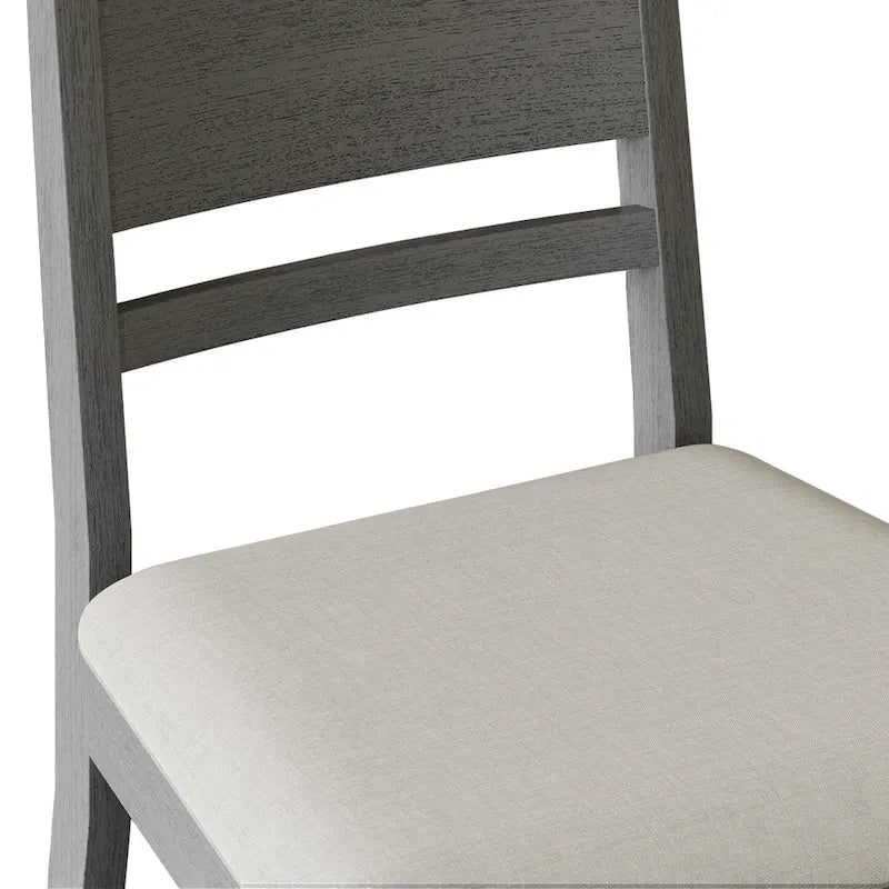 Lot de 2 chaises de salle à manger en bois massif pieds fuselés tissu de lin mousse haute densité dossier à barreaux horizontaux gris marron blanc noir chêne