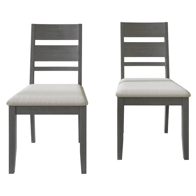 Lot de 2 chaises de salle à manger en bois massif pieds fuselés tissu de lin mousse haute densité dossier à barreaux horizontaux gris marron blanc noir chêne