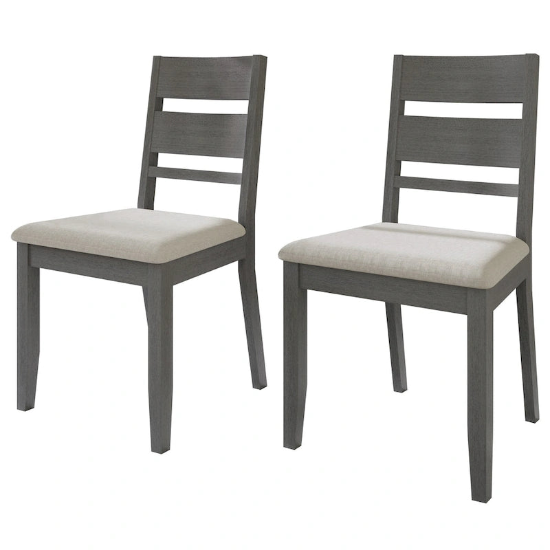 Lot de 2 chaises de salle à manger en bois massif pieds fuselés tissu de lin mousse haute densité dossier à barreaux horizontaux gris marron blanc noir chêne