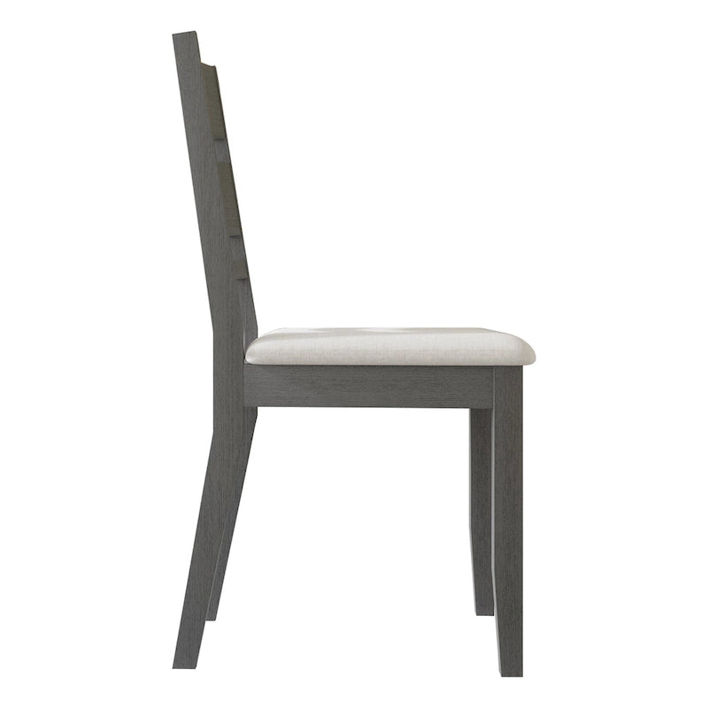 Lot de 2 chaises de salle à manger en bois massif pieds fuselés tissu de lin mousse haute densité dossier à barreaux horizontaux gris marron blanc noir chêne