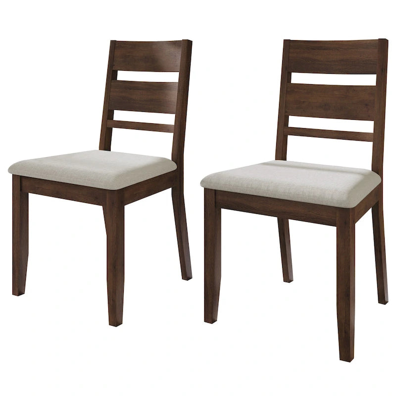 Lot de 2 chaises de salle à manger en bois massif pieds fuselés tissu de lin mousse haute densité dossier à barreaux horizontaux gris marron blanc noir chêne