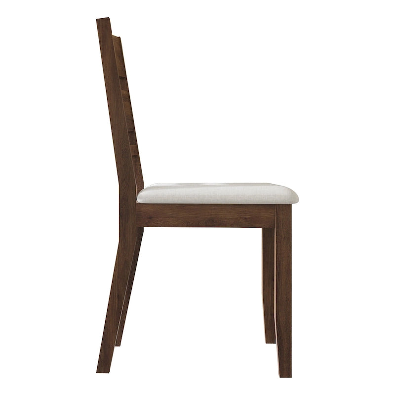 Lot de 2 chaises de salle à manger en bois massif pieds fuselés tissu de lin mousse haute densité dossier à barreaux horizontaux gris marron blanc noir chêne