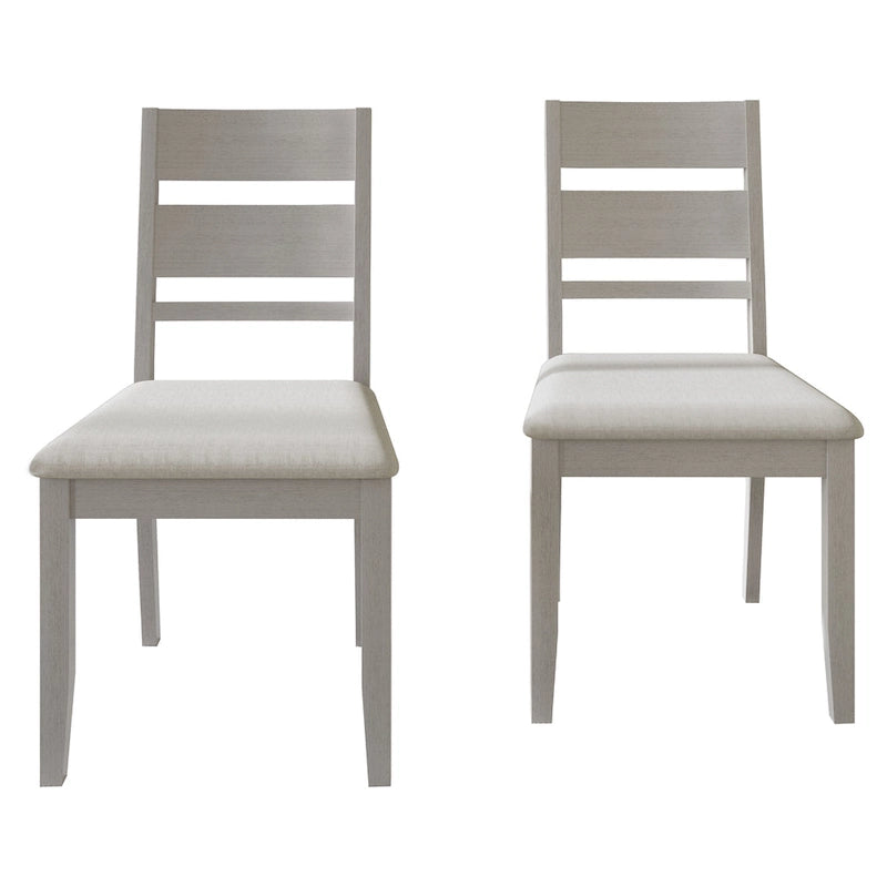 Lot de 2 chaises de salle à manger en bois massif pieds fuselés tissu de lin mousse haute densité dossier à barreaux horizontaux gris marron blanc noir chêne