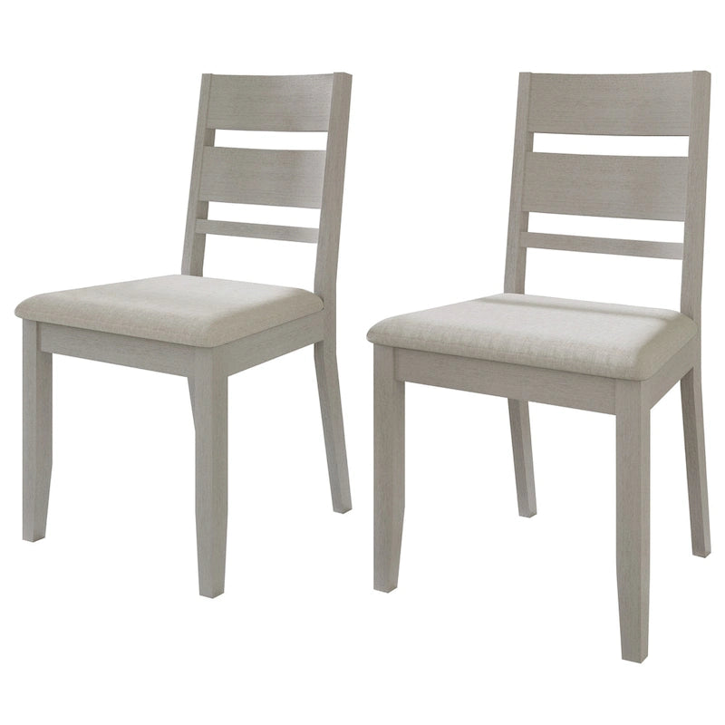 Lot de 2 chaises de salle à manger en bois massif pieds fuselés tissu de lin mousse haute densité dossier à barreaux horizontaux gris marron blanc noir chêne