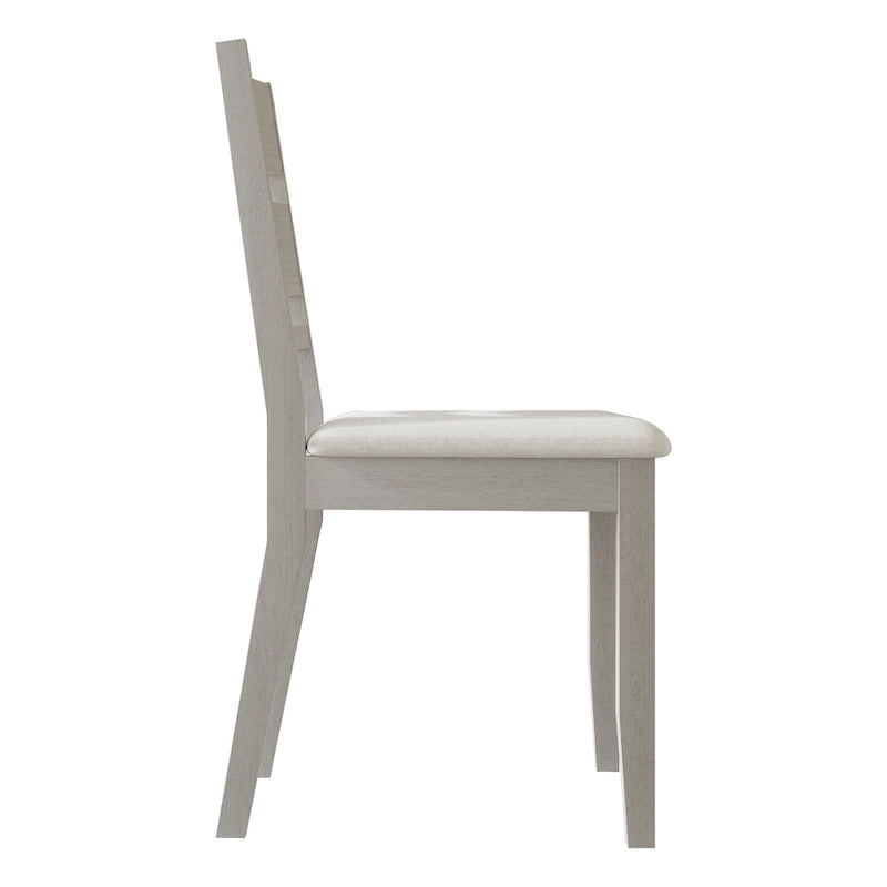 Lot de 2 chaises de salle à manger en bois massif pieds fuselés tissu de lin mousse haute densité dossier à barreaux horizontaux gris marron blanc noir chêne