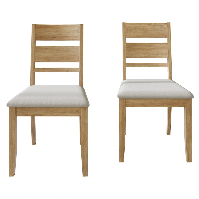 Lot de 2 chaises de salle à manger en bois massif pieds fuselés tissu de lin mousse haute densité dossier à barreaux horizontaux gris marron blanc noir chêne
