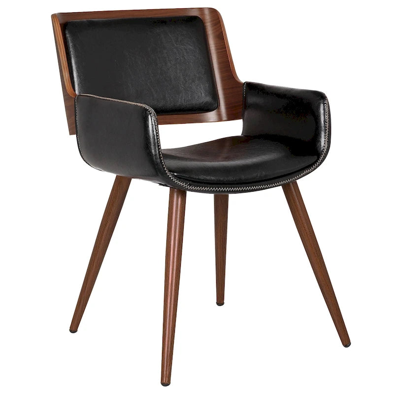 Chaise de salle à manger du milieu du siècle en cuir PU, résistante à l'eau, pieds en métal, finition bois, capacité de 120 kg, noir, vert, jaune, grès