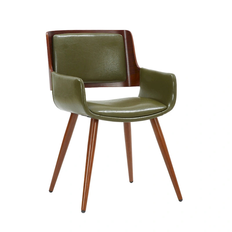 Chaise de salle à manger du milieu du siècle en cuir PU, résistante à l'eau, pieds en métal, finition bois, capacité de 120 kg, noir, vert, jaune, grès
