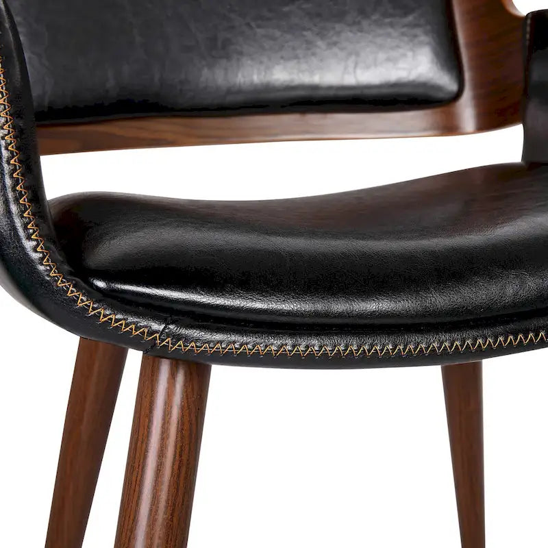 Chaise de salle à manger du milieu du siècle en cuir PU, résistante à l'eau, pieds en métal, finition bois, capacité de 120 kg, noir, vert, jaune, grès