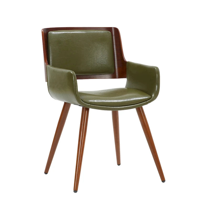 Chaise de salle à manger du milieu du siècle en cuir PU, résistante à l'eau, pieds en métal, finition bois, capacité de 120 kg, noir, vert, jaune, grès