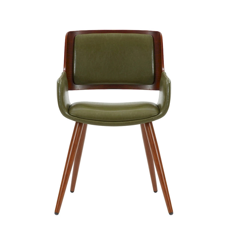 Chaise de salle à manger du milieu du siècle en cuir PU, résistante à l'eau, pieds en métal, finition bois, capacité de 120 kg, noir, vert, jaune, grès