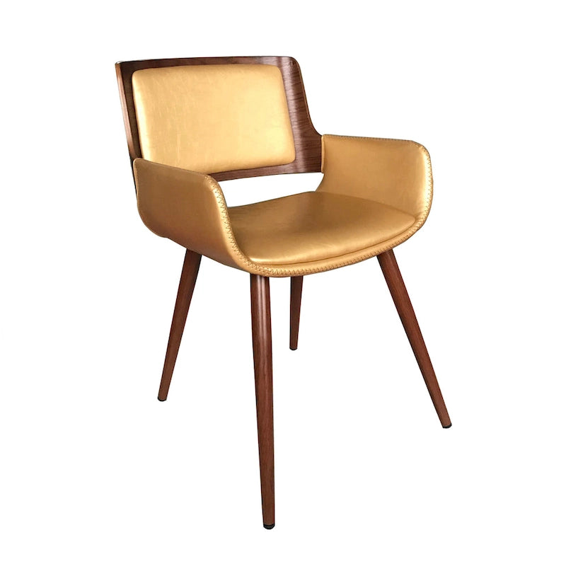 Chaise de salle à manger du milieu du siècle en cuir PU, résistante à l'eau, pieds en métal, finition bois, capacité de 120 kg, noir, vert, jaune, grès
