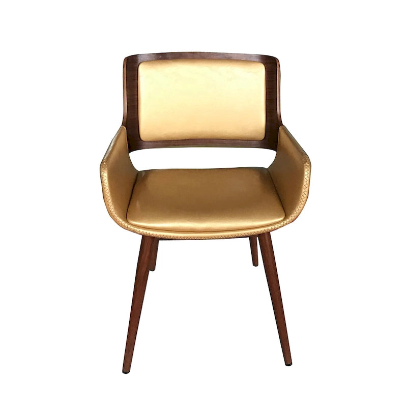 Chaise de salle à manger du milieu du siècle en cuir PU, résistante à l'eau, pieds en métal, finition bois, capacité de 120 kg, noir, vert, jaune, grès