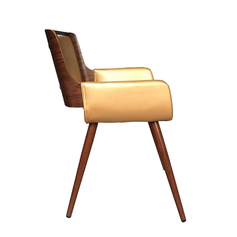Chaise de salle à manger du milieu du siècle en cuir PU, résistante à l'eau, pieds en métal, finition bois, capacité de 120 kg, noir, vert, jaune, grès
