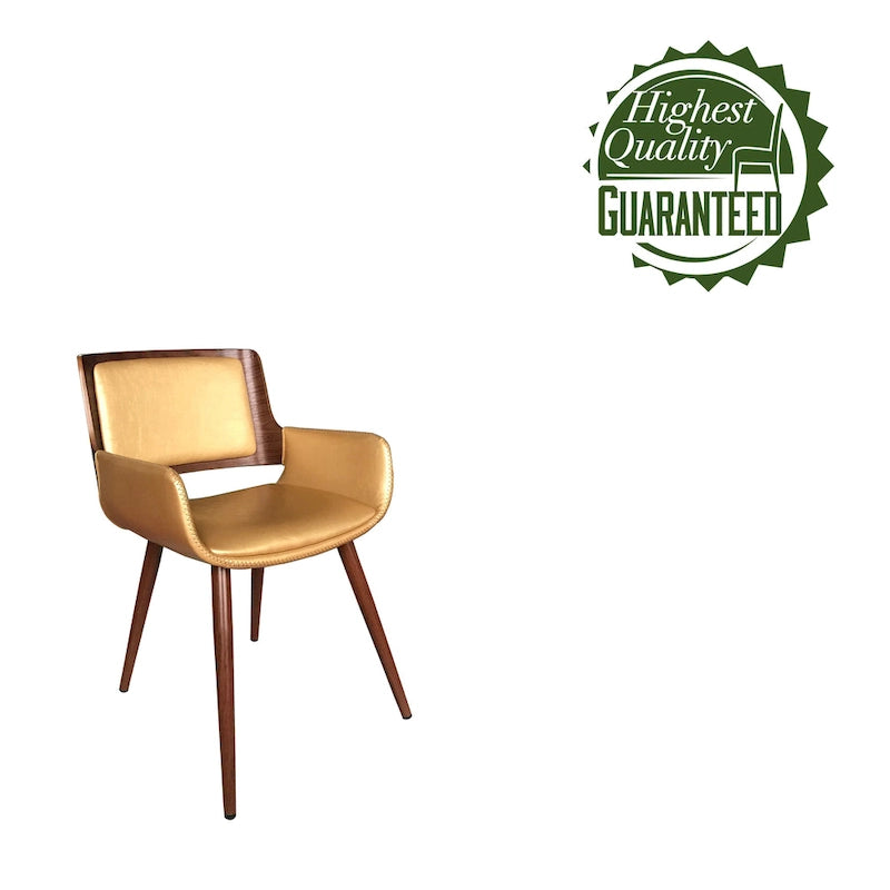 Chaise de salle à manger du milieu du siècle en cuir PU, résistante à l'eau, pieds en métal, finition bois, capacité de 120 kg, noir, vert, jaune, grès