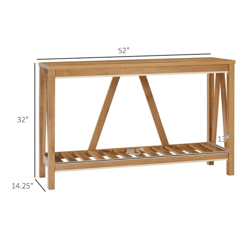 Console de ferme 52 po, étagère de rangement à 2 niveaux, plateau en mélamine, fixation murale anti-basculement, capacité de 30 kg, pour entrée, gris marron
