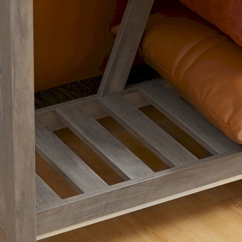 Console de ferme 52 po, étagère de rangement à 2 niveaux, plateau en mélamine, fixation murale anti-basculement, capacité de 30 kg, pour entrée, gris marron