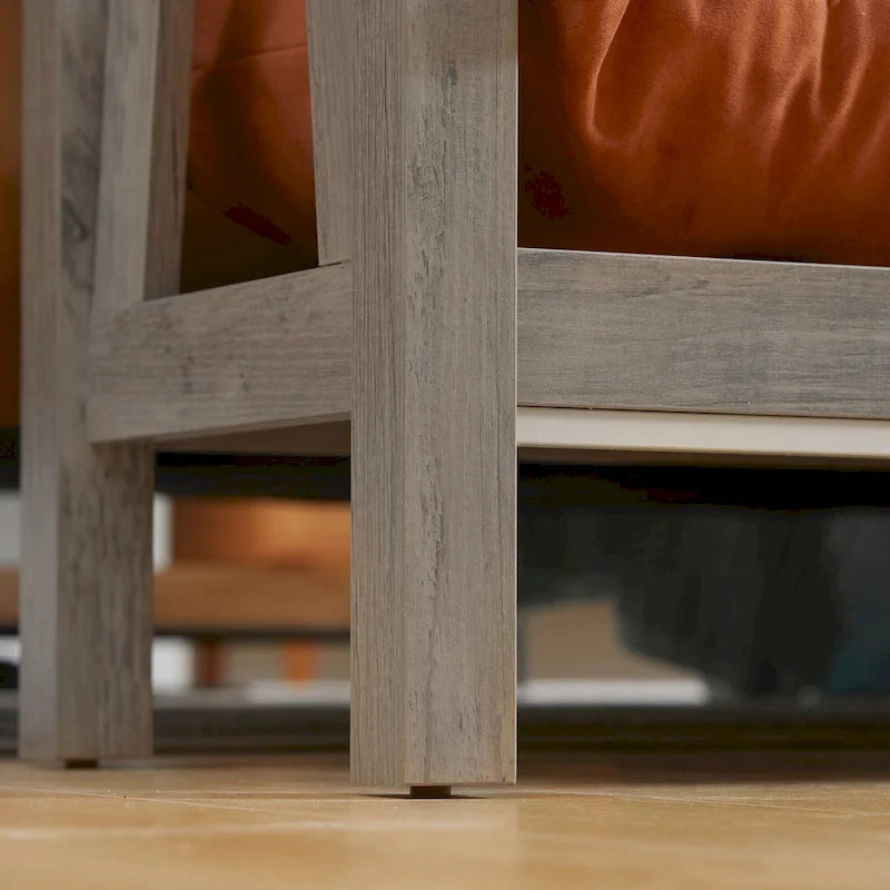 Console de ferme 52 po, étagère de rangement à 2 niveaux, plateau en mélamine, fixation murale anti-basculement, capacité de 30 kg, pour entrée, gris marron