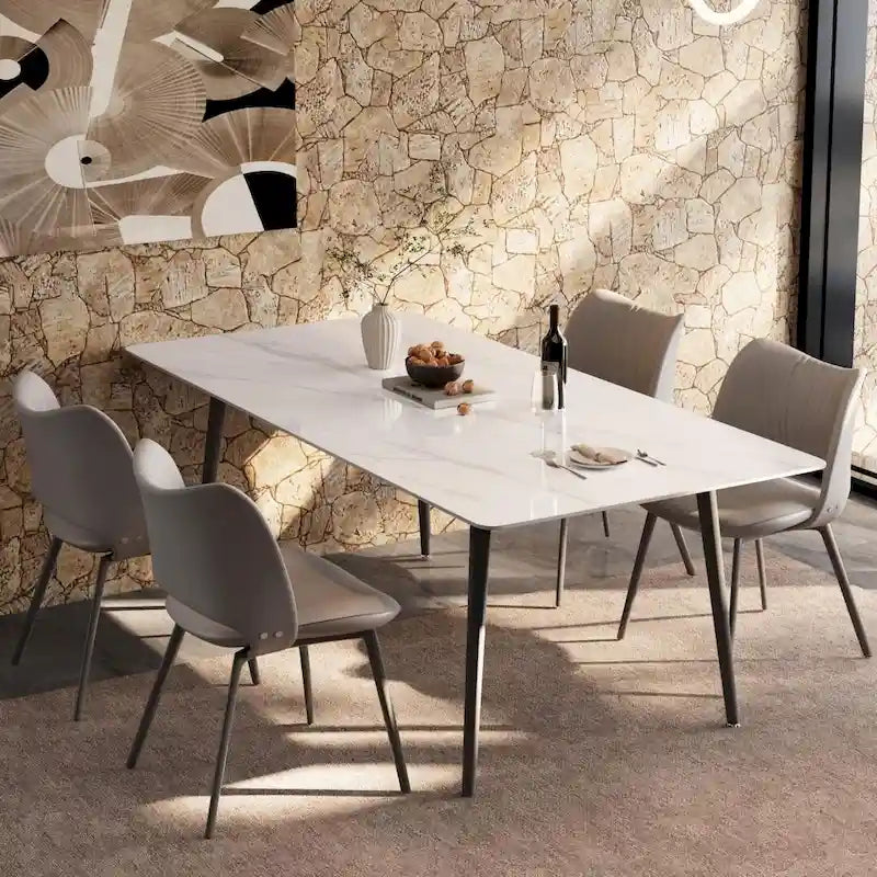 Table à manger rectangulaire 180 cm Plateau en pierre frittée effet marbre Châssis en acier carbone Capacité 360 kg 6-8 places Pieds réglables Noir Blanc