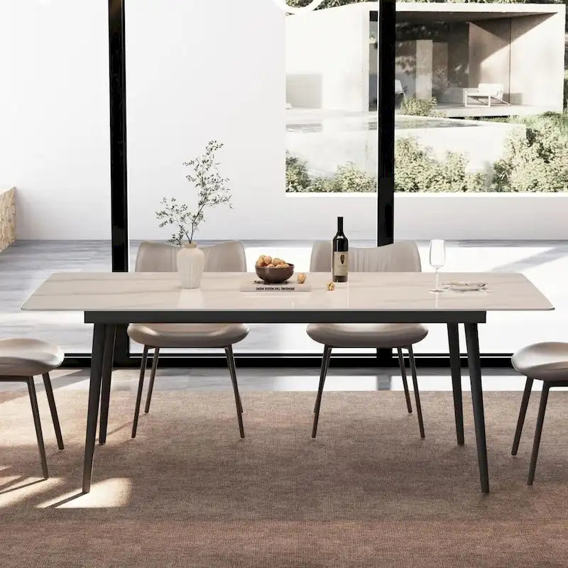 Table à manger rectangulaire 180 cm Plateau en pierre frittée effet marbre Châssis en acier carbone Capacité 360 kg 6-8 places Pieds réglables Noir Blanc