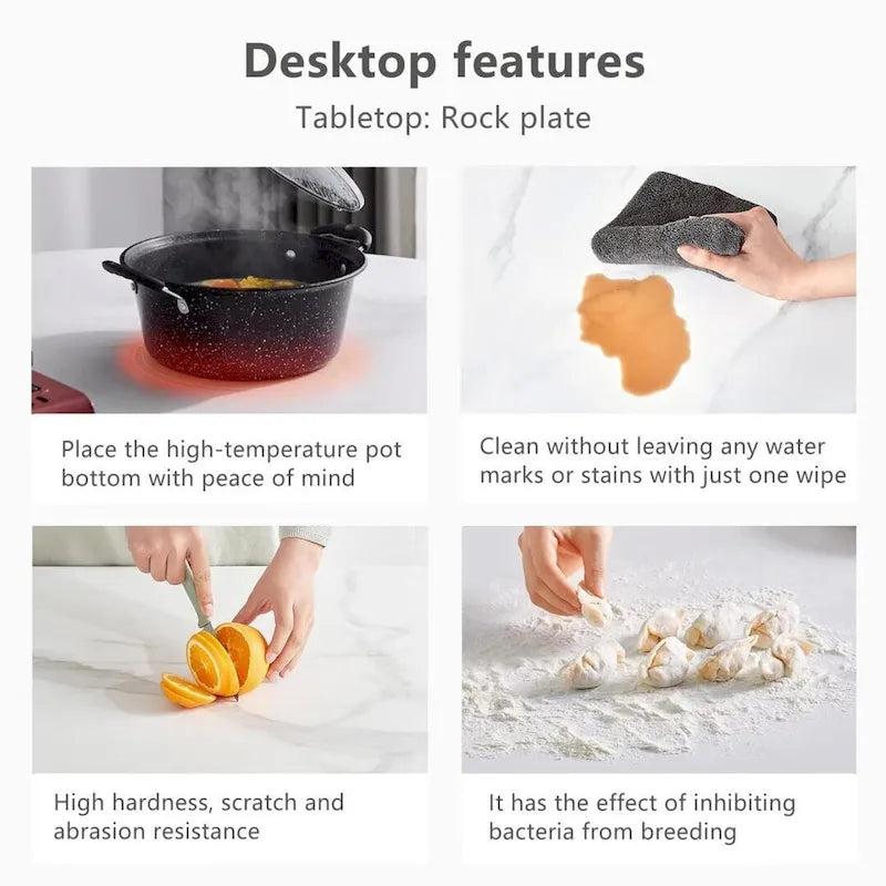 70.8" Rectangular Dining Table Sintered Stone Marble Top Carbon Steel Frame 800 lbs Seats 6-8 Adjustable Legs Black White