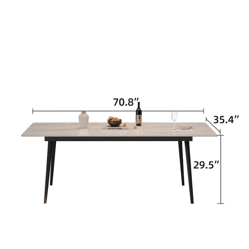 Table à manger rectangulaire 180 cm Plateau en pierre frittée effet marbre Châssis en acier carbone Capacité 360 kg 6-8 places Pieds réglables Noir Blanc