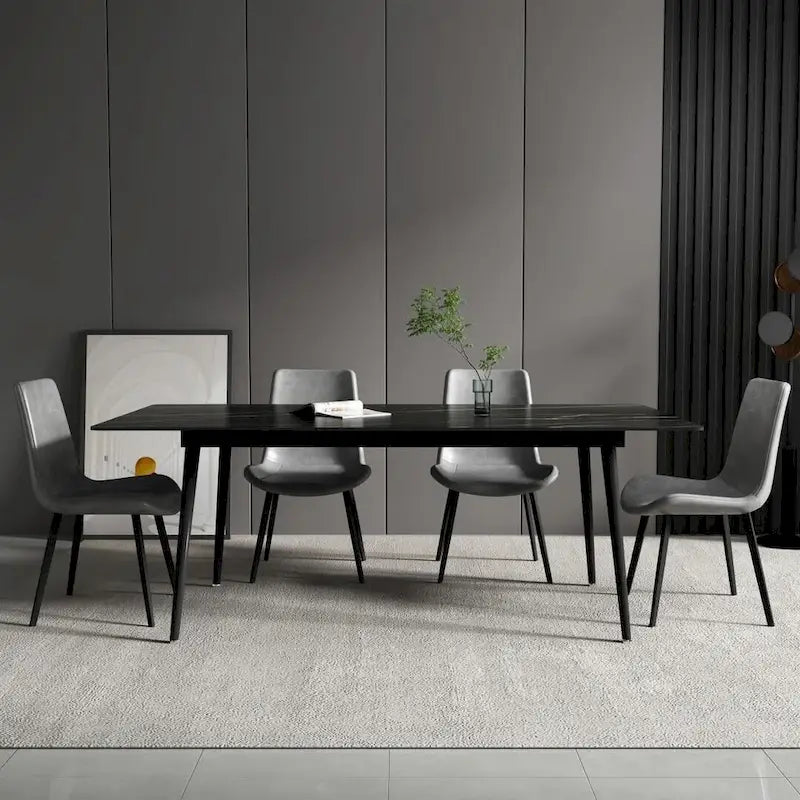 Table à manger rectangulaire 180 cm Plateau en pierre frittée effet marbre Châssis en acier carbone Capacité 360 kg 6-8 places Pieds réglables Noir Blanc