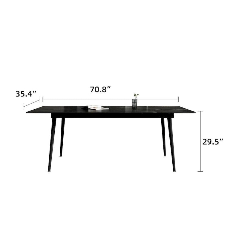 Table à manger rectangulaire 180 cm Plateau en pierre frittée effet marbre Châssis en acier carbone Capacité 360 kg 6-8 places Pieds réglables Noir Blanc