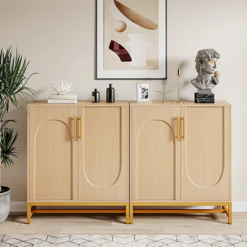 Buffet de rangement avec 4 portes et étagères réglables, cadre en métal, style moderne pour salon, cuisine, salle à manger