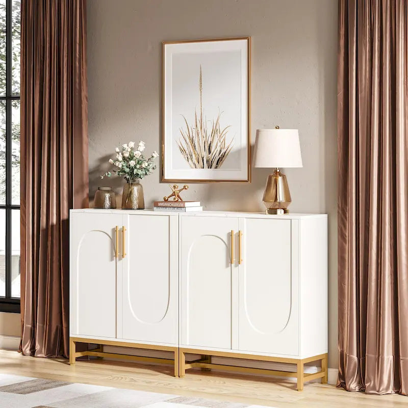 Buffet de rangement avec 4 portes et étagères réglables, cadre en métal, style moderne pour salon, cuisine, salle à manger