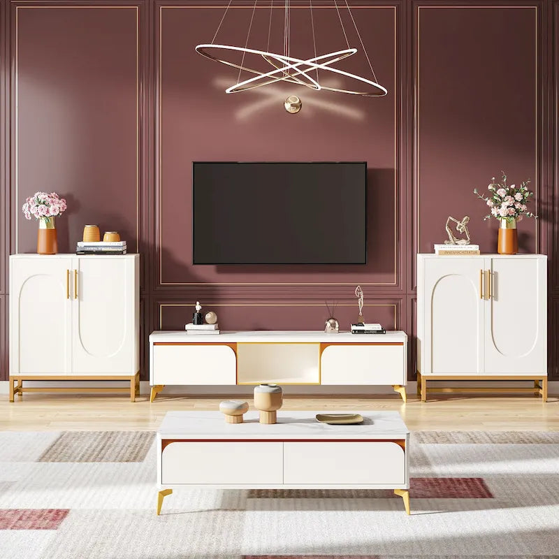 Buffet de rangement avec 4 portes et étagères réglables, cadre en métal, style moderne pour salon, cuisine, salle à manger
