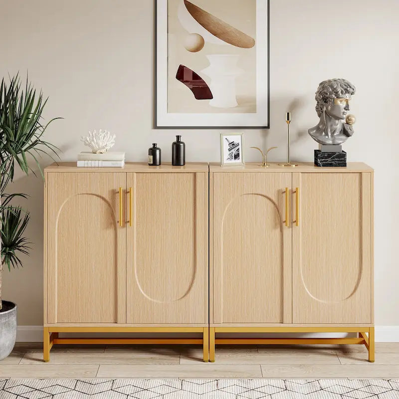 Buffet de rangement avec 4 portes et étagères réglables, cadre en métal, style moderne pour salon, cuisine, salle à manger