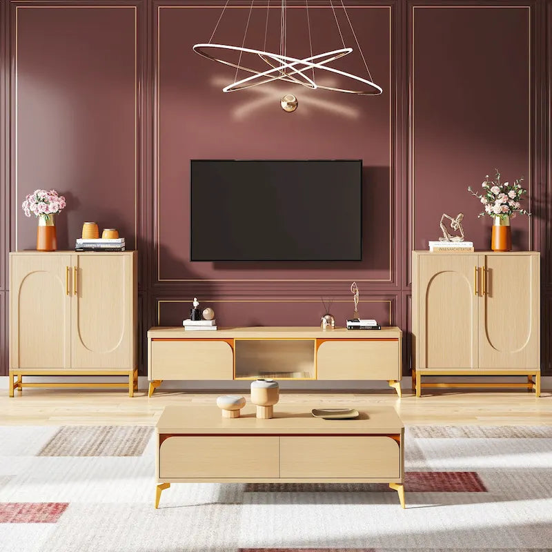 Buffet de rangement avec 4 portes et étagères réglables, cadre en métal, style moderne pour salon, cuisine, salle à manger