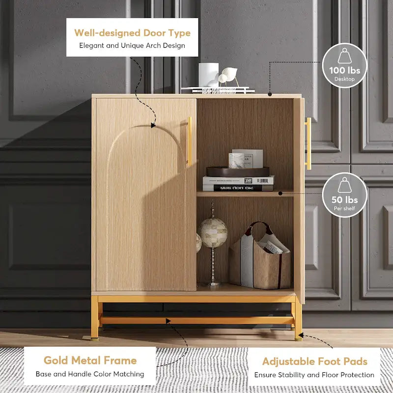 Buffet de rangement avec 4 portes et étagères réglables, cadre en métal, style moderne pour salon, cuisine, salle à manger