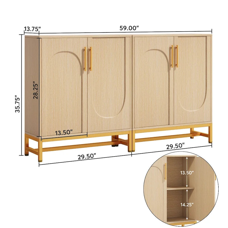 Buffet de rangement avec 4 portes et étagères réglables, cadre en métal, style moderne pour salon, cuisine, salle à manger