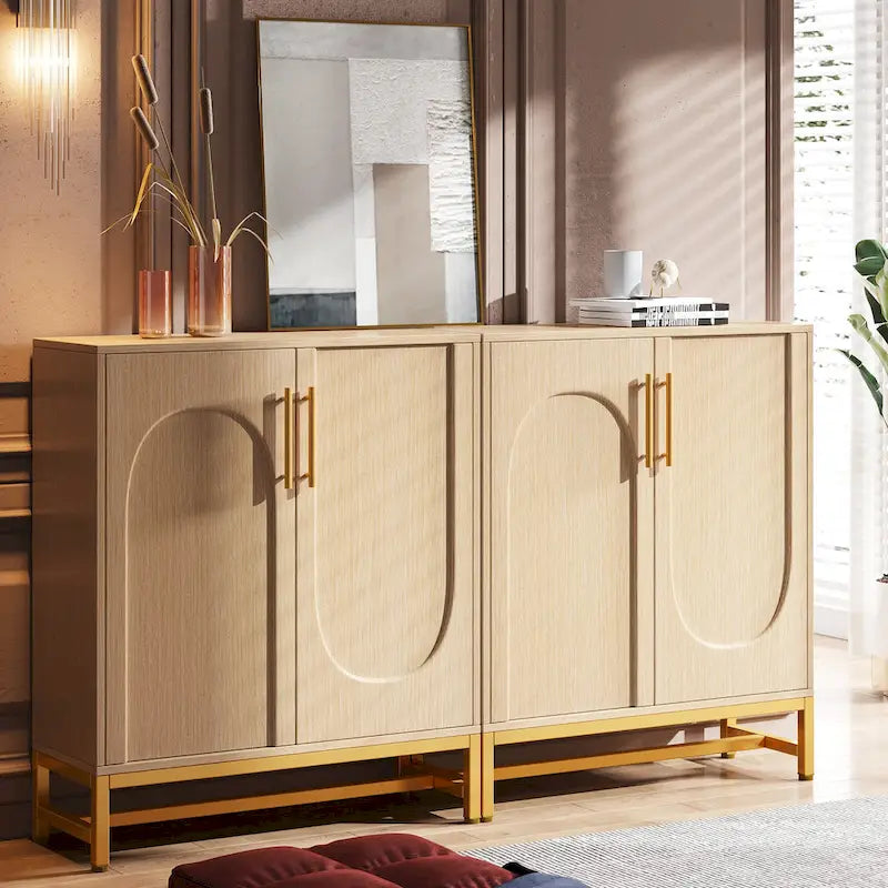 Buffet de rangement avec 4 portes et étagères réglables, cadre en métal, style moderne pour salon, cuisine, salle à manger