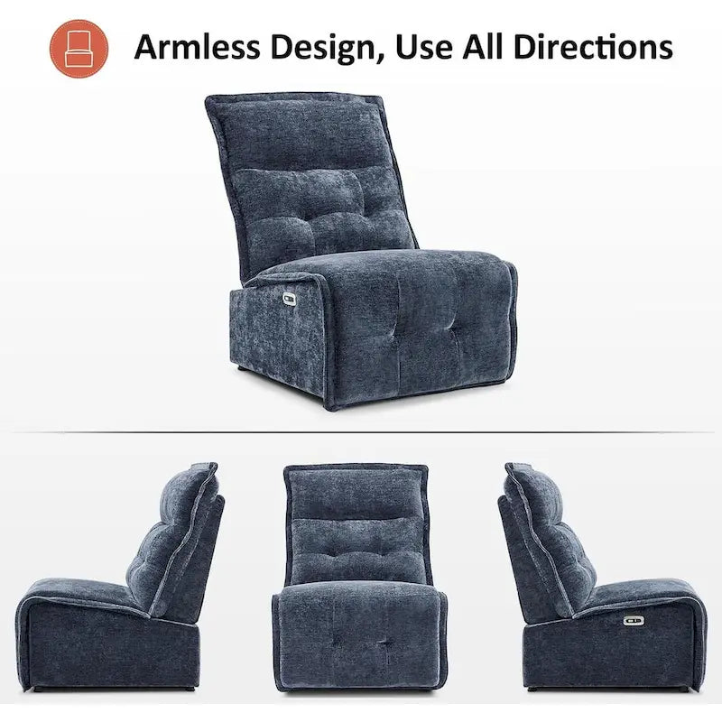 Fauteuil inclinable électrique sans accoudoirs, ports USB-A et C, dégagement mural de 8,9 cm, inclinaison à 140°, 145 kg, 5 couleurs