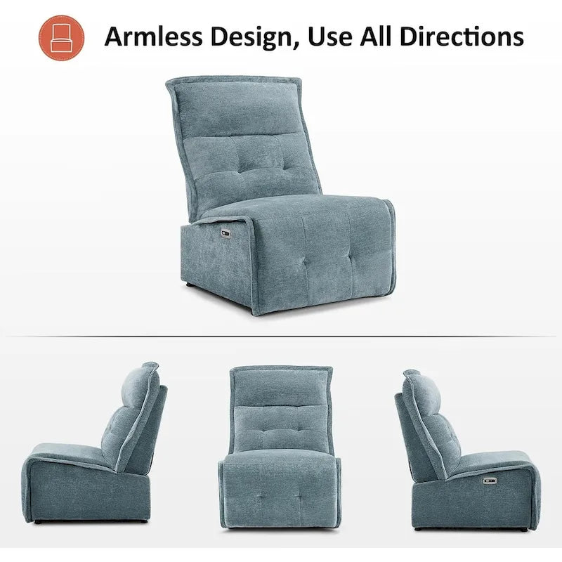 Fauteuil inclinable électrique sans accoudoirs, ports USB-A et C, dégagement mural de 8,9 cm, inclinaison à 140°, 145 kg, 5 couleurs