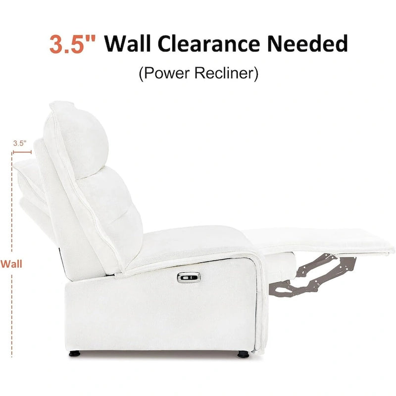 Fauteuil inclinable électrique sans accoudoirs, ports USB-A et C, dégagement mural de 8,9 cm, inclinaison à 140°, 145 kg, 5 couleurs