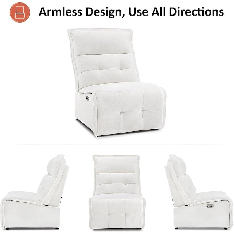 Fauteuil inclinable électrique sans accoudoirs, ports USB-A et C, dégagement mural de 8,9 cm, inclinaison à 140°, 145 kg, 5 couleurs